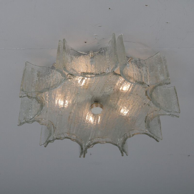 Lampe de plafond vintage en verre glacé fabriquée par l'empereur Leuchten en Allemagne 1960