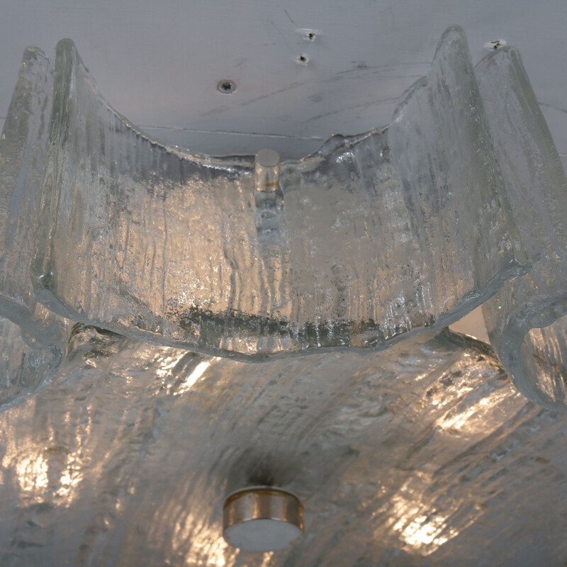 Lampe de plafond vintage en verre glacé fabriquée par l'empereur Leuchten en Allemagne 1960
