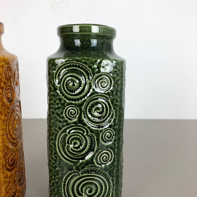 Pair of vintage Jura vases in fat lava ceramic by Scheurich, Germany 1970