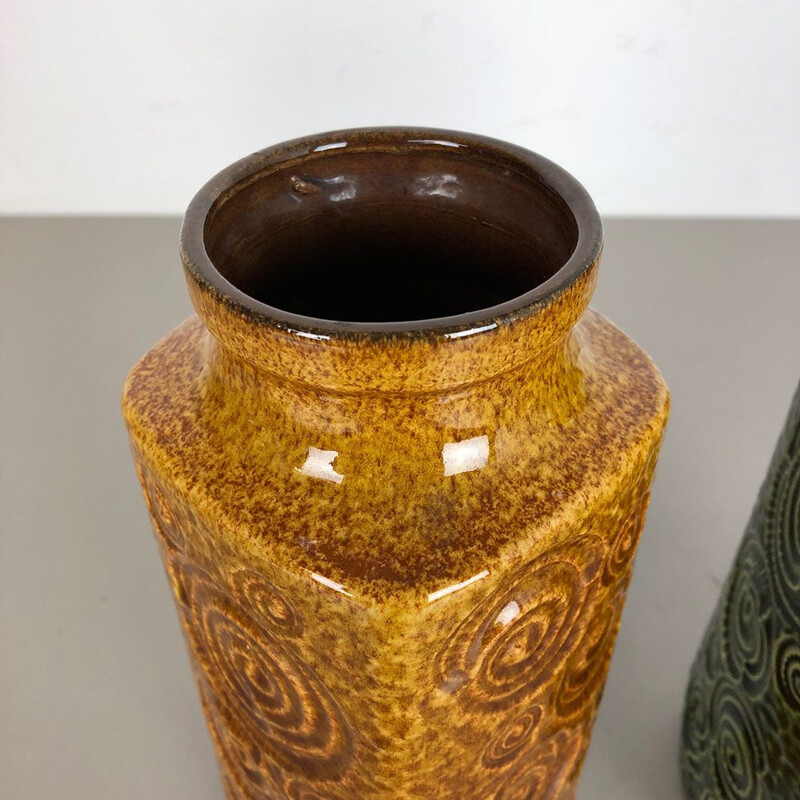 Pair of vintage Jura vases in fat lava ceramic by Scheurich, Germany 1970