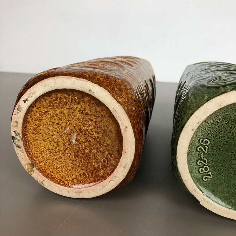 Pair of vintage Jura vases in fat lava ceramic by Scheurich, Germany 1970