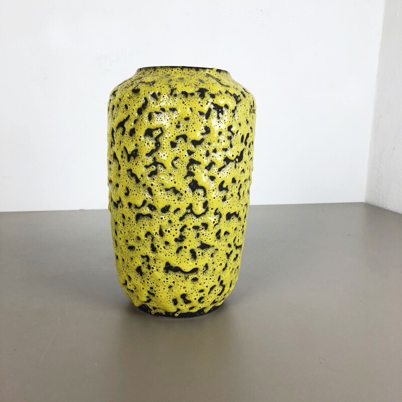 Extraordinaire vase vintage en céramique jaune émaillée de Scheurich, Allemagne, 1960