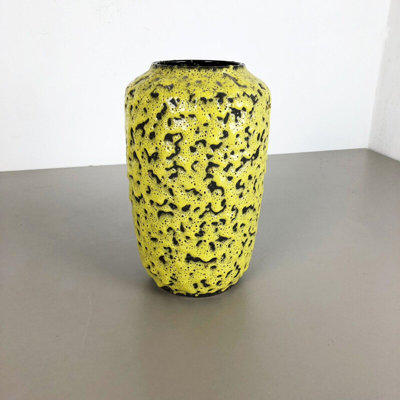 Extraordinaire vase vintage en céramique jaune émaillée de Scheurich, Allemagne, 1960