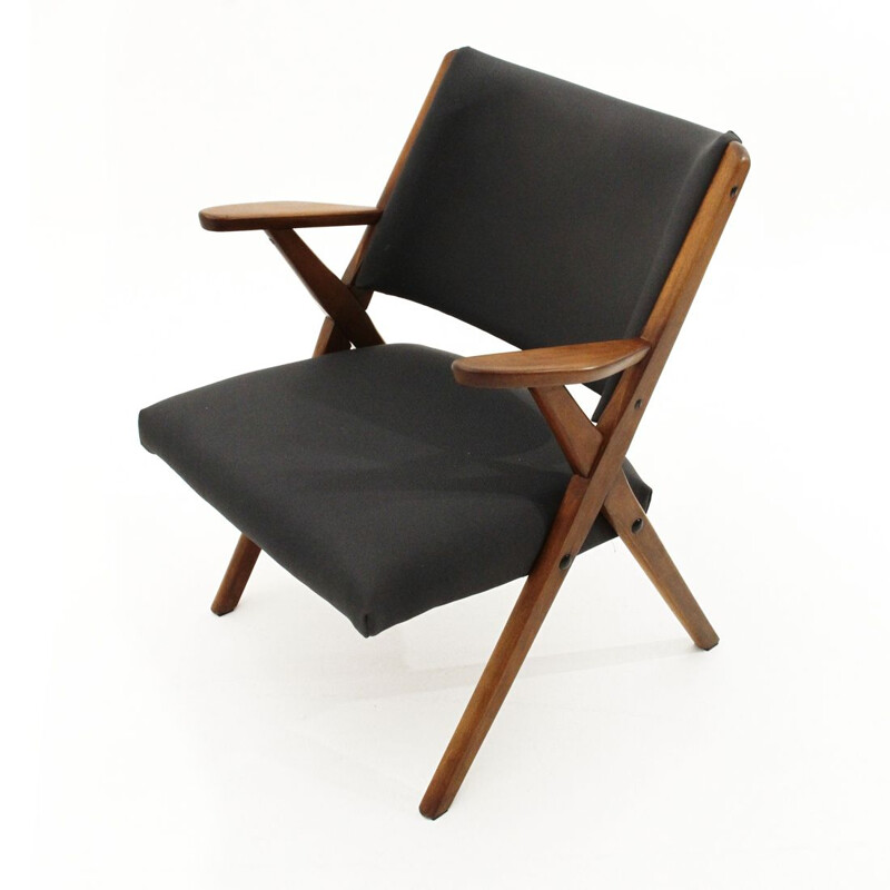 Fauteuil vintage noir italien Dal Vera, 1950