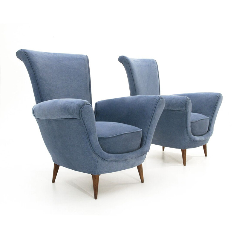 Paire de fauteuils vintage italiens bleus, 1950