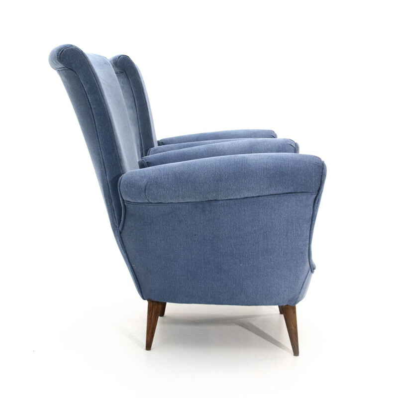 Pair of blue Italian Armchairs, 1950s