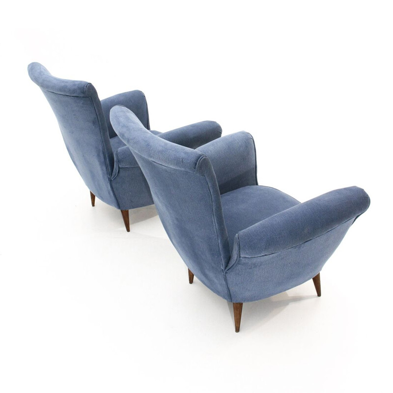 Paire de fauteuils vintage italiens bleus, 1950