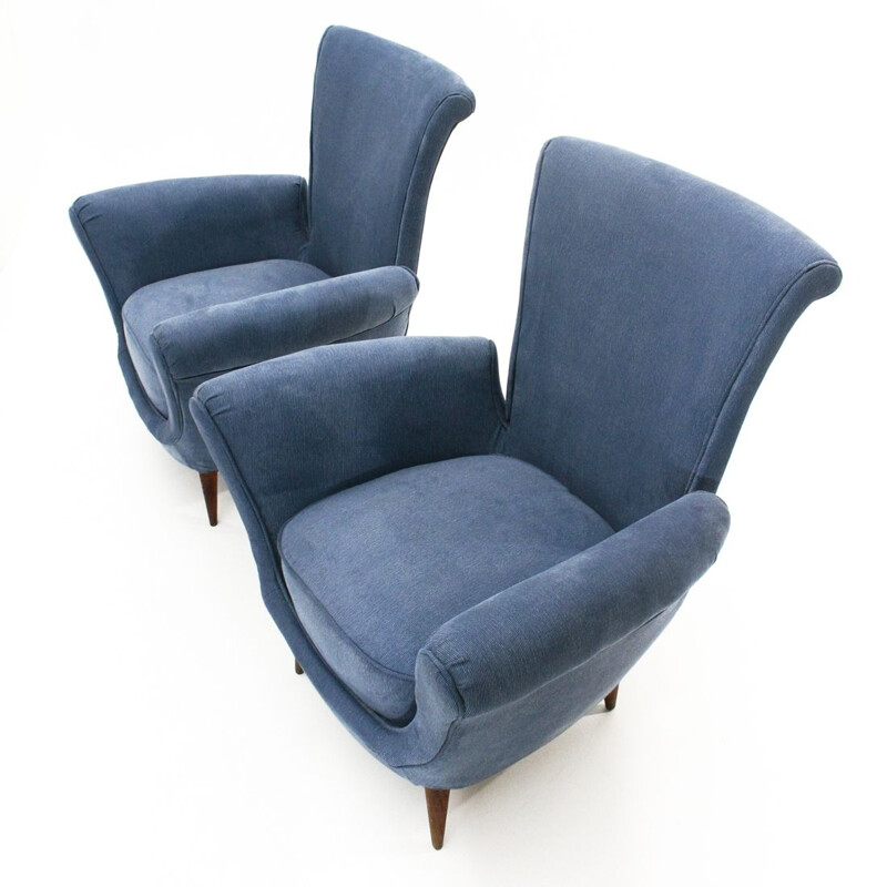 Paire de fauteuils vintage italiens bleus, 1950