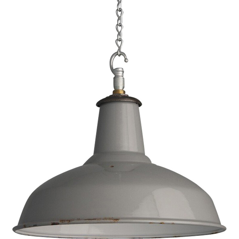 British grey aluminum hanging lamp - 1950s