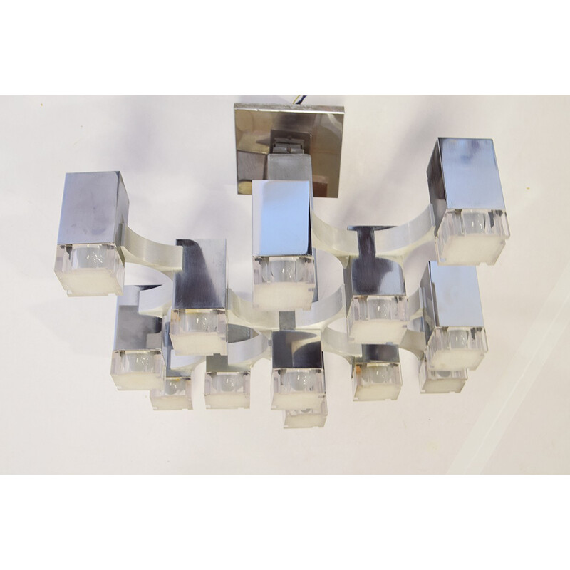 Sciolari "Cubic" ceiling lamp in Lucite and chromed metal, G SCIOLARI - 1970s