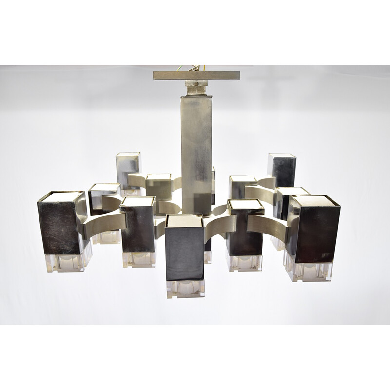 Sciolari "Cubic" ceiling lamp in Lucite and chromed metal, G SCIOLARI - 1970s