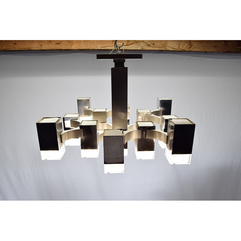 Sciolari "Cubic" ceiling lamp in Lucite and chromed metal, G SCIOLARI - 1970s