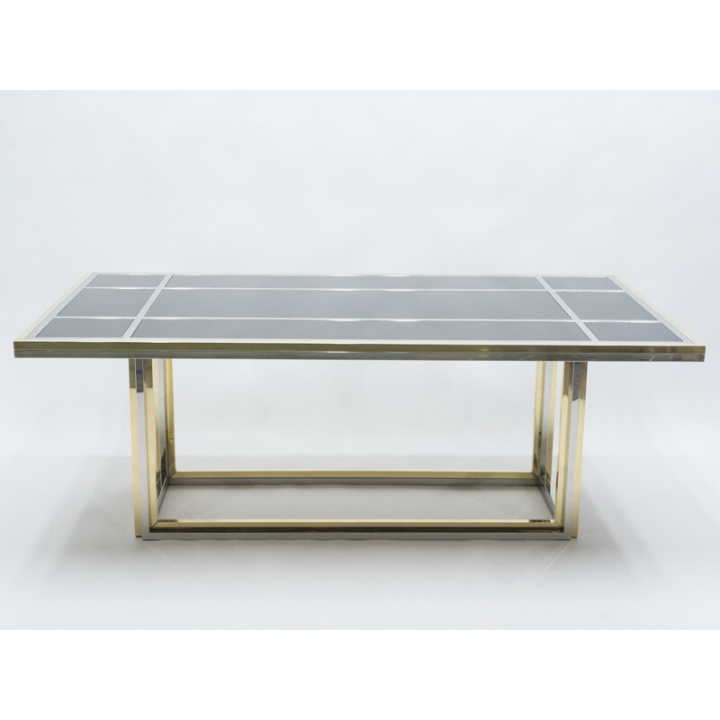 Vintage table in chrome, brass and black glass by Romeo Rega for Metalarte, 1970