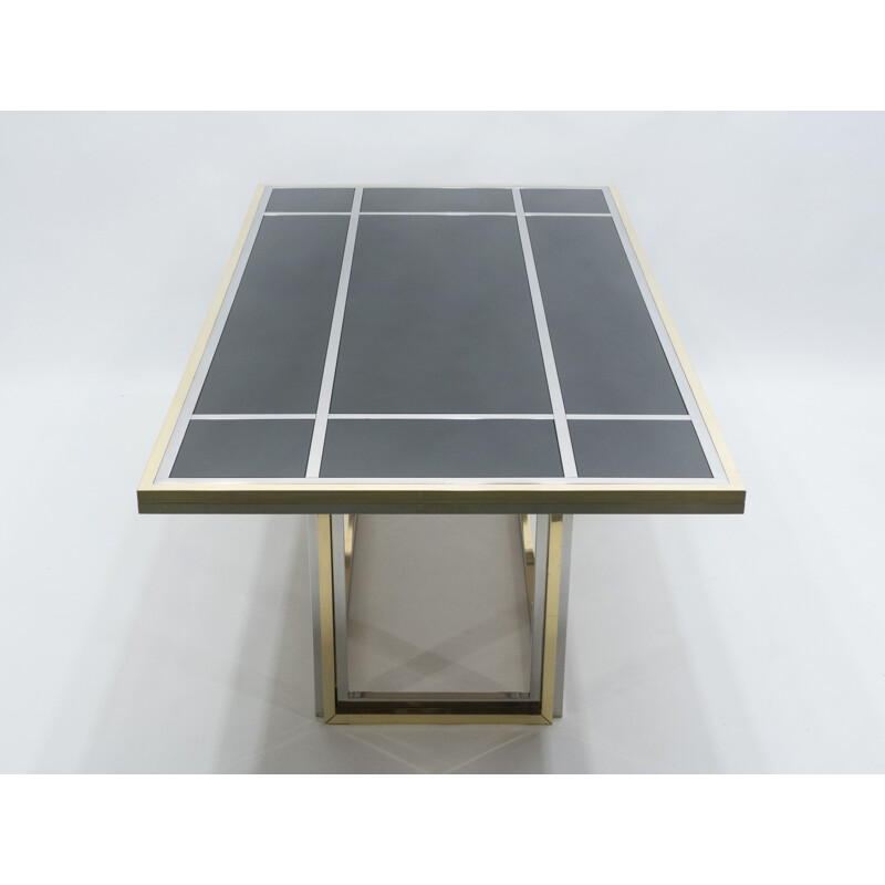 Vintage table in chrome, brass and black glass by Romeo Rega for Metalarte, 1970