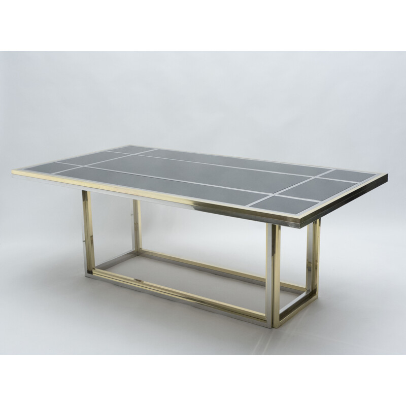 Vintage table in chrome, brass and black glass by Romeo Rega for Metalarte, 1970