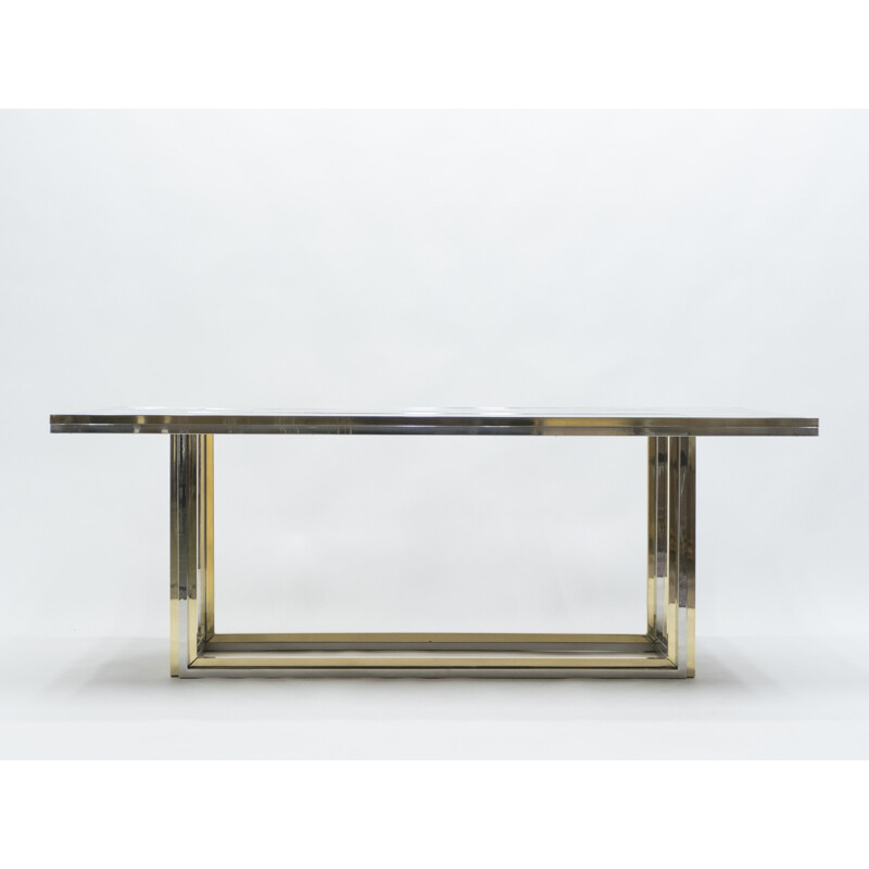 Vintage table in chrome, brass and black glass by Romeo Rega for Metalarte, 1970