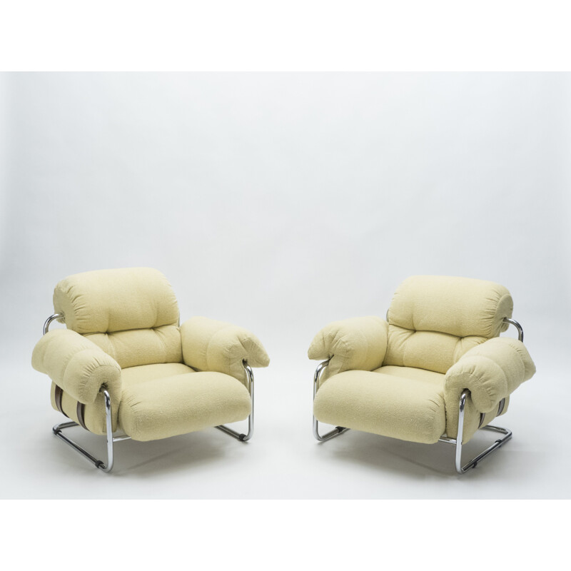 Pair of rare vintage armchairs by Guido Faleschini for Mariani Italy 1970