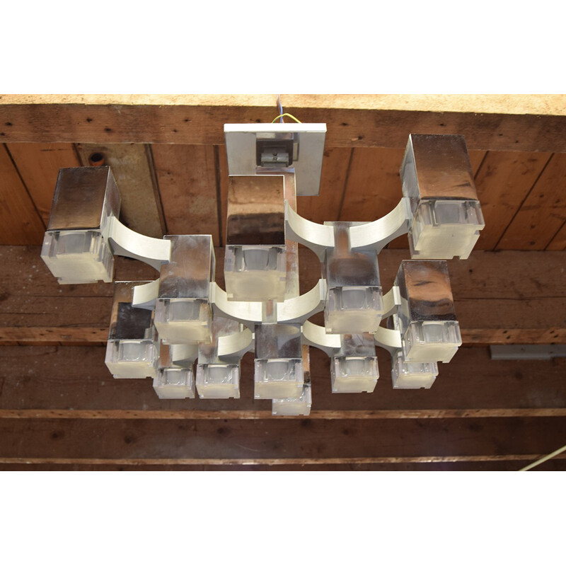 Sciolari "Cubic" ceiling lamp in Lucite and chromed metal, G SCIOLARI - 1970s