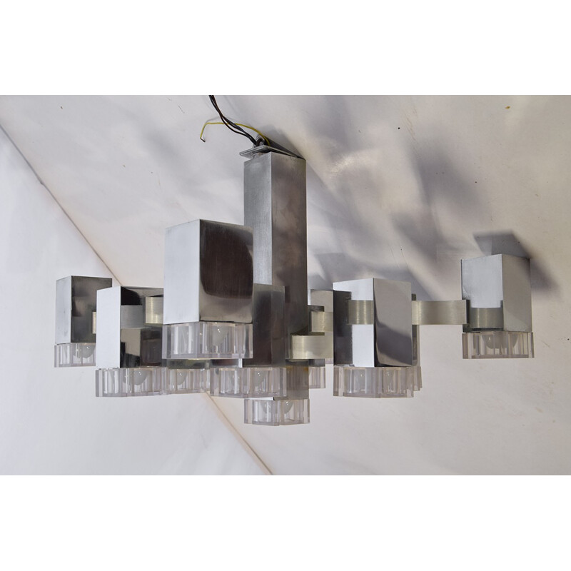 Sciolari "Cubic" ceiling lamp in Lucite and chromed metal, G SCIOLARI - 1970s
