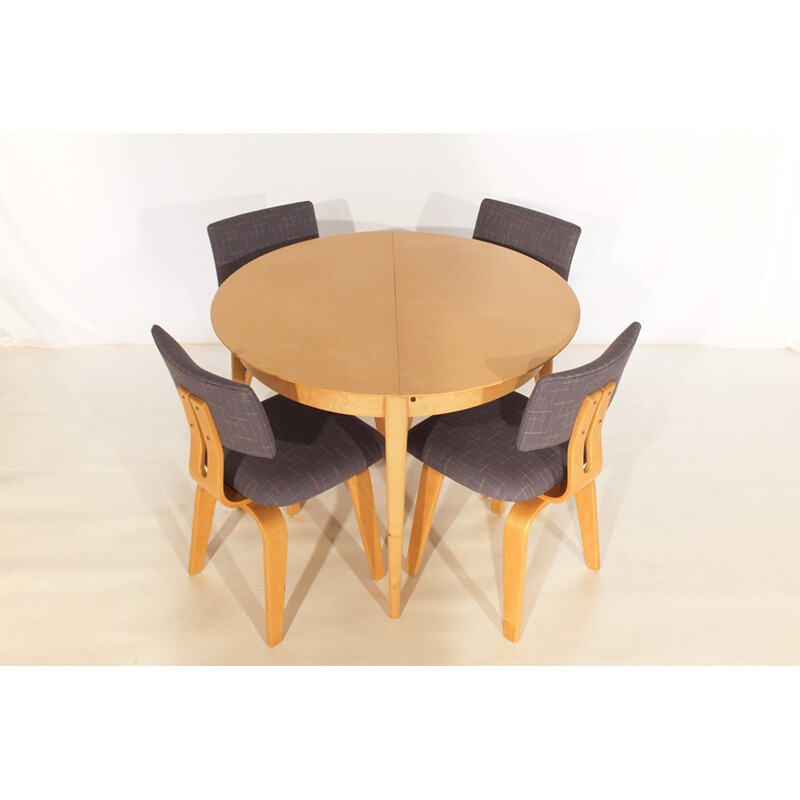 Ensemble à repas Pastoe avec table à rallonges et chaises modèle SB02, Cees BRAAKMAN - 1950