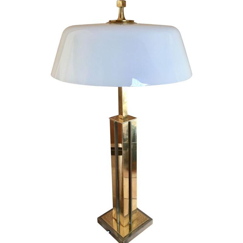 Vintage Brass lamp in white opaline 1970