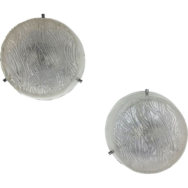 Pair of vintage wall lamps in frosted glass, Germany 1970