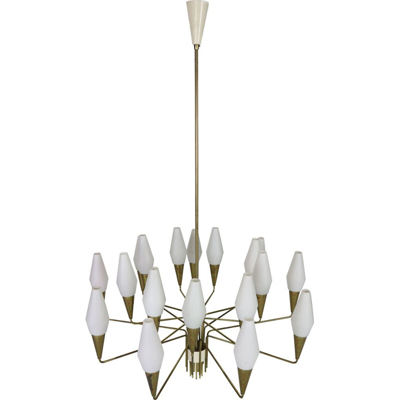 Italian Brass and Opaline Glass Chandelier Extra, 1960