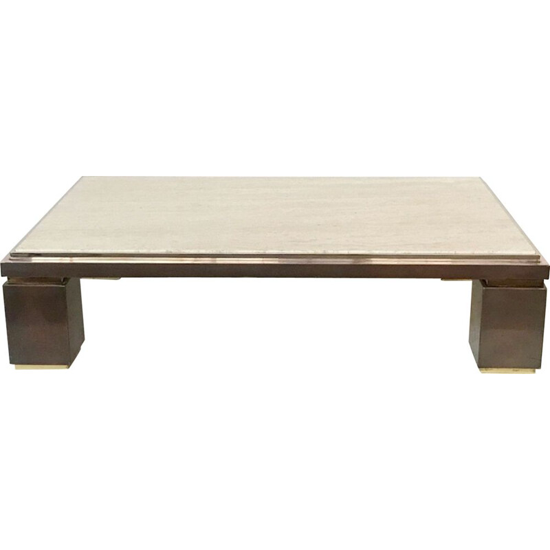Vintage Coffee Table in Copper, Brass and Travertine by Belgo Chrome 1980