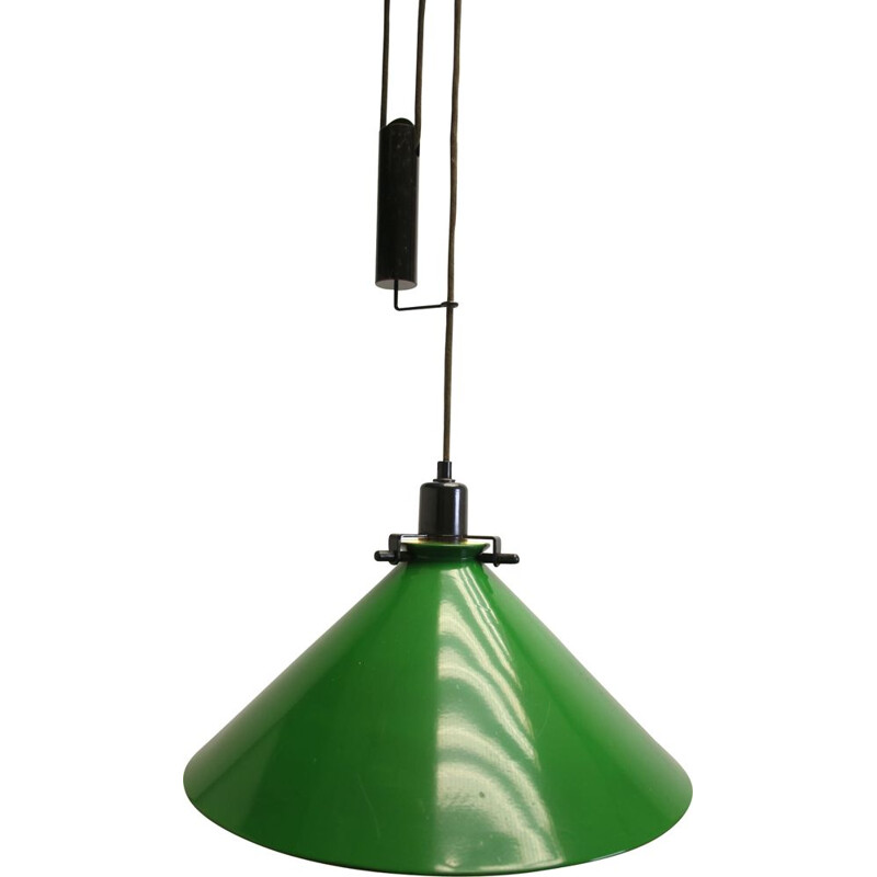 Grande lampe vintage verte suspendue avec contrepoids 