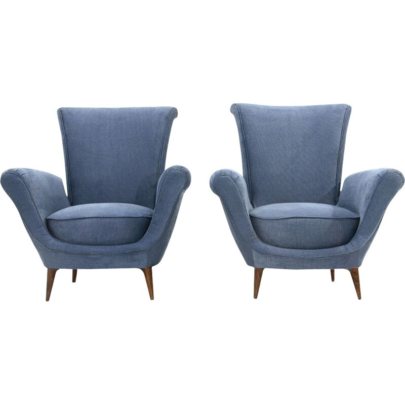 Pair of blue Italian Armchairs, 1950s