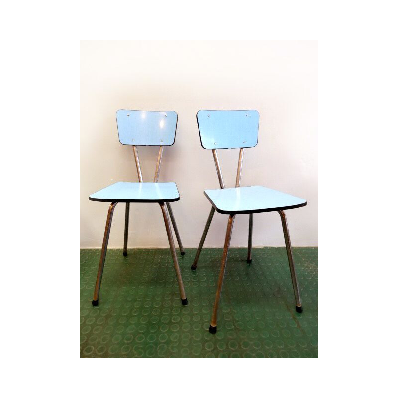 Paire de chaises vintage en formica vintage bleues