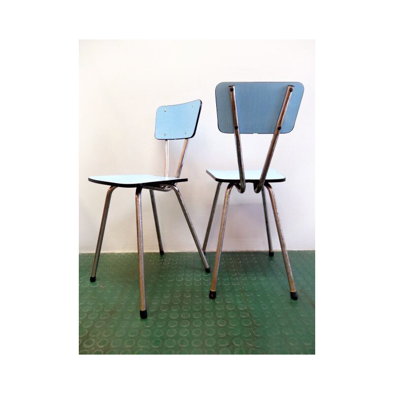 Pair of blue vintage formica chairs