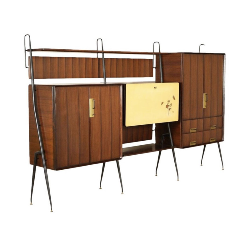 Silvio Cavatorta Mid-Century Modern Teak Sideboard Bookcase, circa 1960