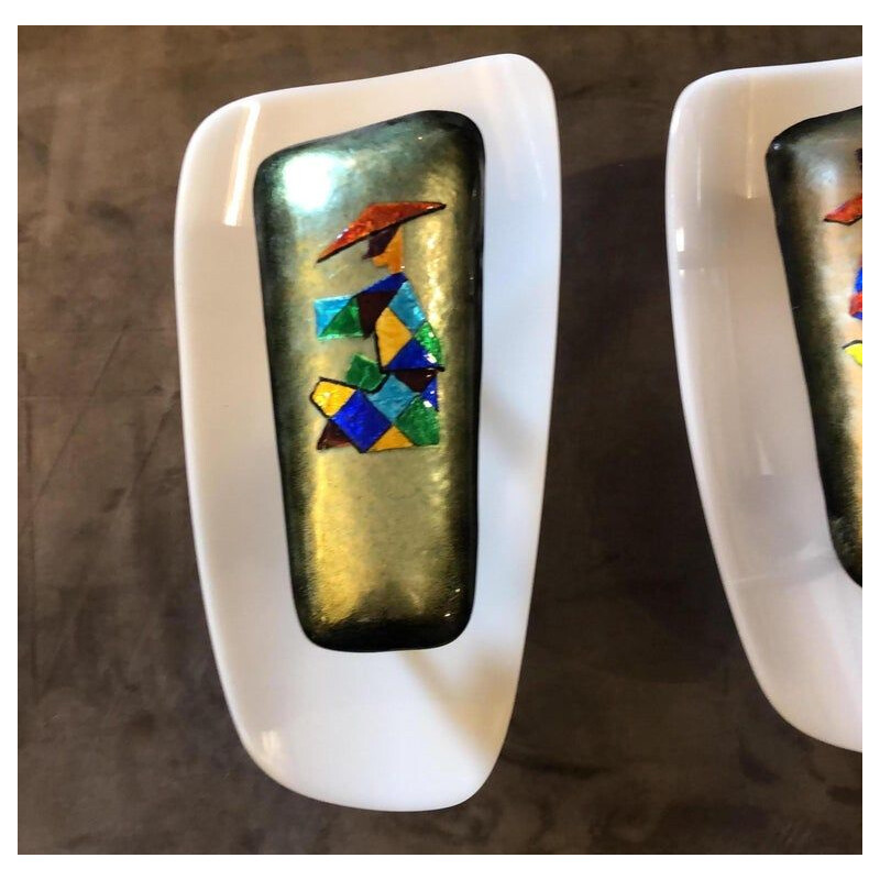 Set of Two Enamel on Copper Wall Sconces Paolo De Poli Mid-Century Modern 1960