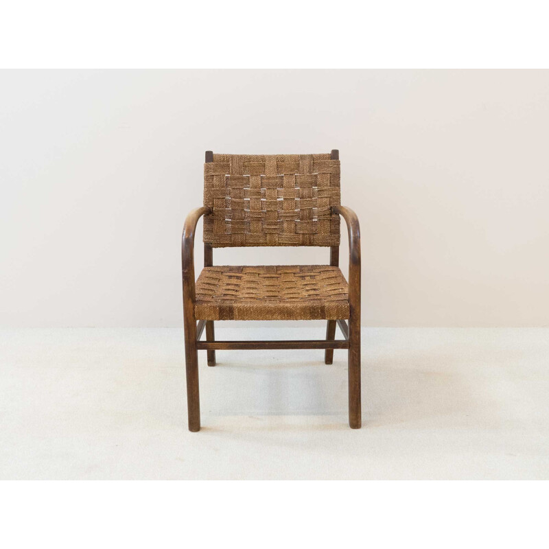 Fauteuil vintage bridge en bois et corde, 1960s