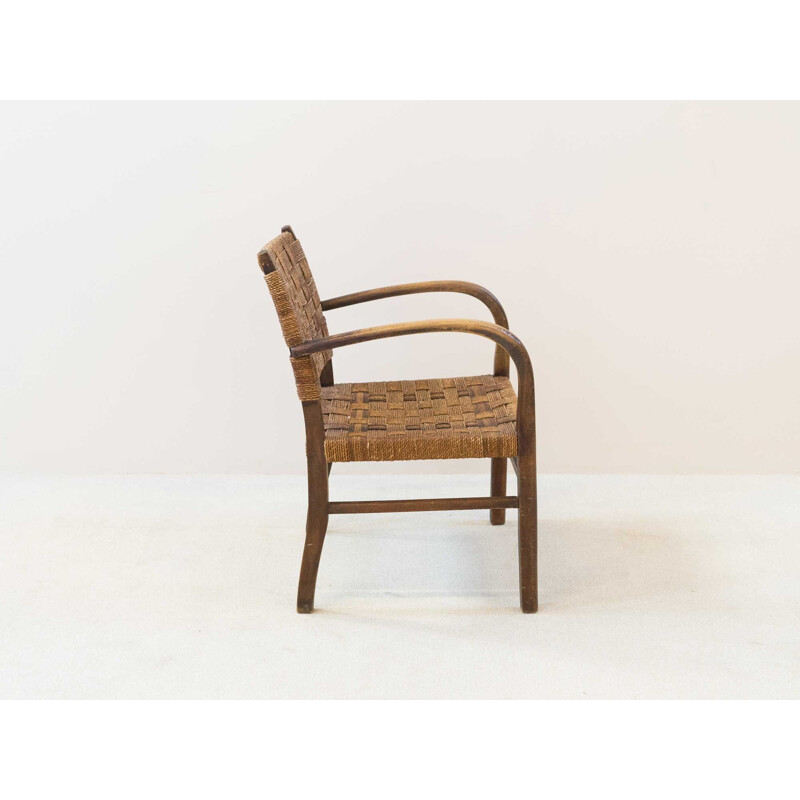 Fauteuil vintage bridge en bois et corde, 1960s