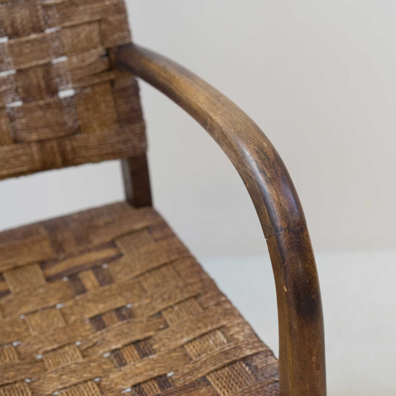 Wooden and rope bridge chair, 1960s