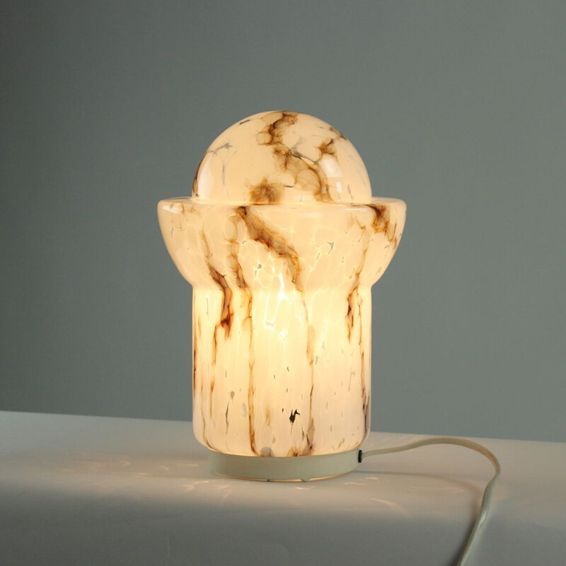 Vintage table lamp in white opal glass and marble by Ivan Jakes for Sklarny Rapotin, Czechoslovakia 1960