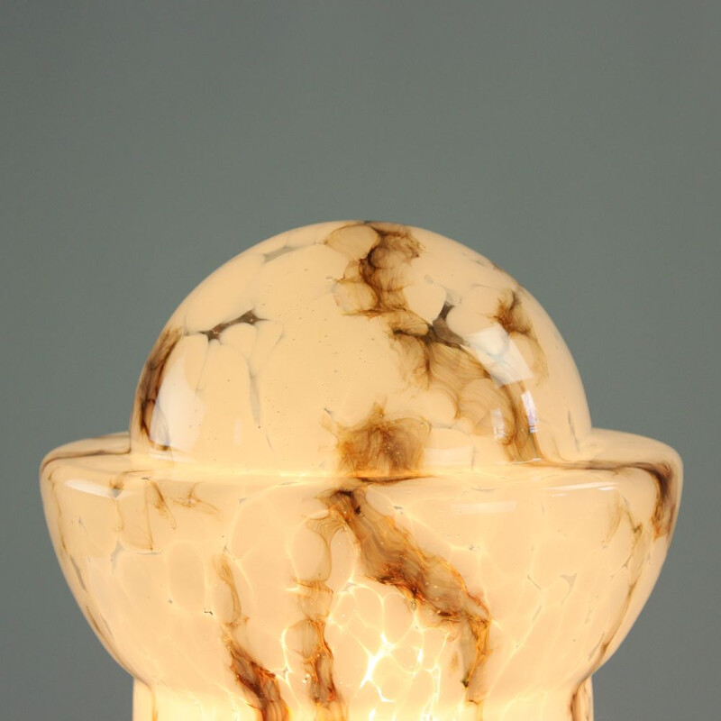 Lampe de table Vintage en verre opalin blanc et marbre par Ivan Jakes pour Sklarny Rapotin 1960