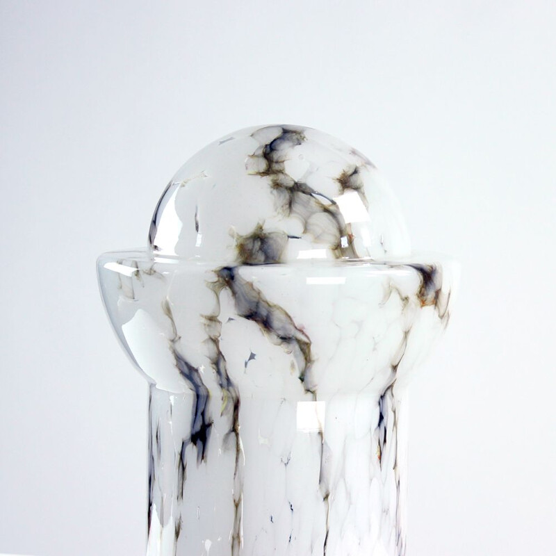 Vintage table lamp in white opal glass and marble by Ivan Jakes for Sklarny Rapotin, Czechoslovakia 1960