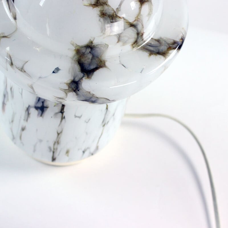 Vintage table lamp in white opal glass and marble by Ivan Jakes for Sklarny Rapotin, Czechoslovakia 1960