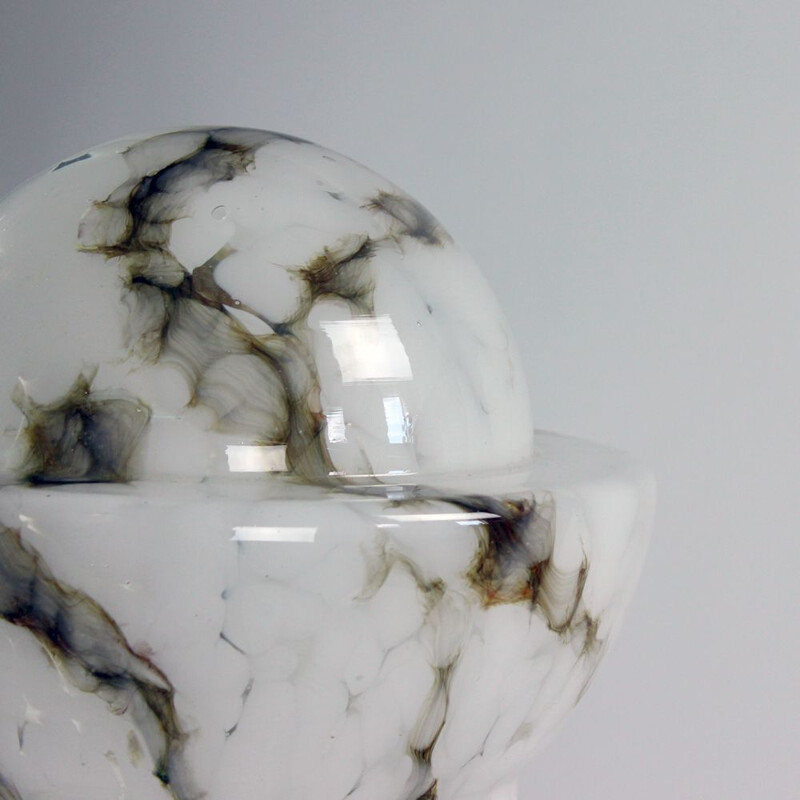 Vintage table lamp in white opal glass and marble by Ivan Jakes for Sklarny Rapotin, Czechoslovakia 1960