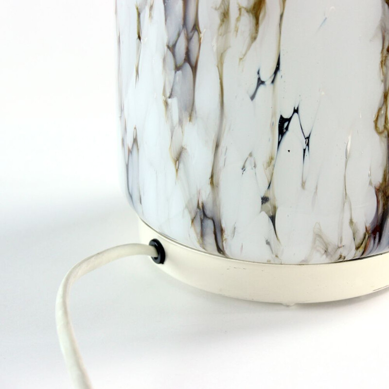 Vintage table lamp in white opal glass and marble by Ivan Jakes for Sklarny Rapotin, Czechoslovakia 1960