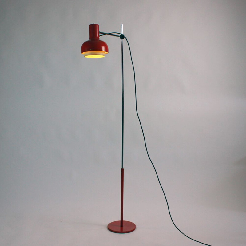 Freestanding Floor Lamp In Red Metal By Josef Hurka, Czechoslovakia 1960s
