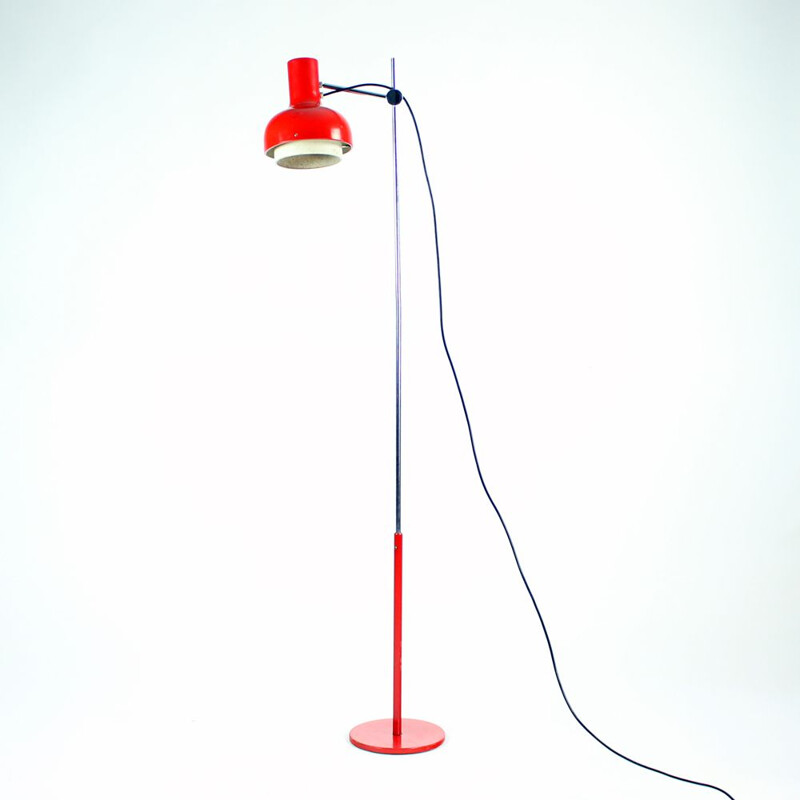 Lampe vintage sur pied en métal rouge par Josef Hurka, Tchécoslovaquie, 1960
