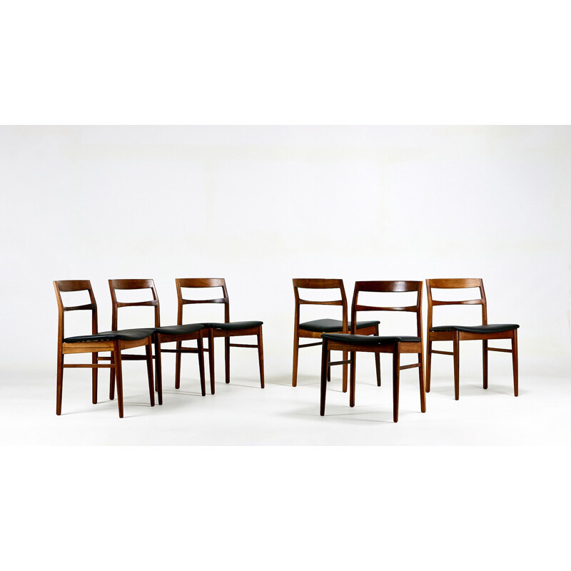 Suite de 6 chaises vintage en palissandre, Henning Kjaernulf pour Vejle Stolefabrik. Danemark, C 1960