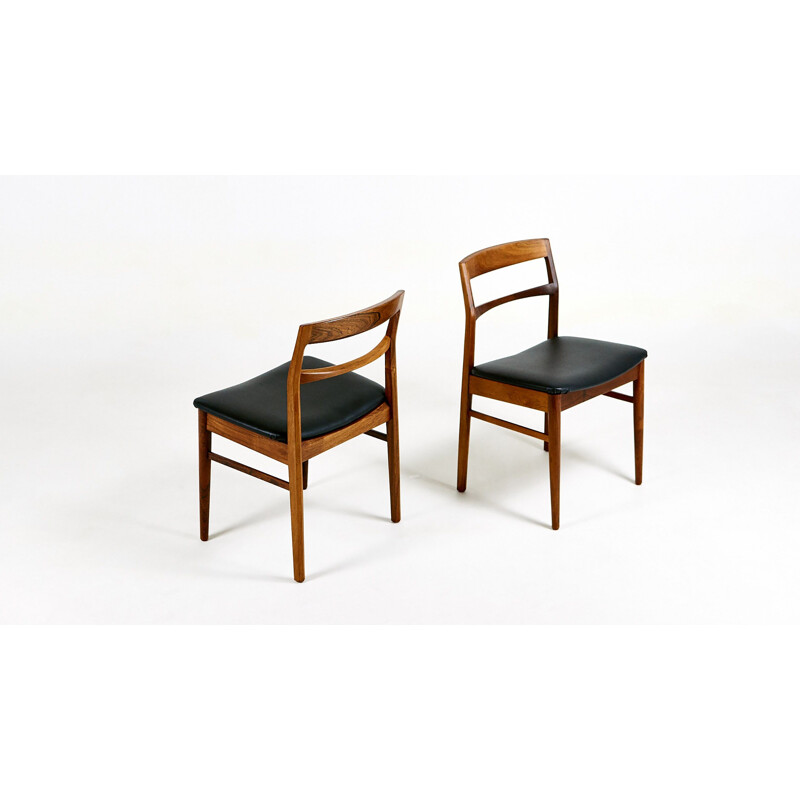 Suite de 6 chaises vintage en palissandre, Henning Kjaernulf pour Vejle Stolefabrik. Danemark, C 1960