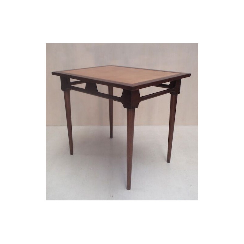 Mesa auxiliar rectangular de caoba maciza y cuero, 1940