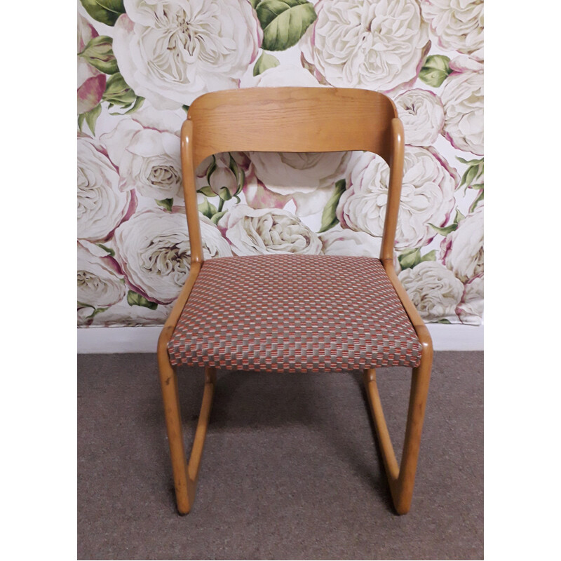 Set of 5 vintage dining room chairs Solid blond wood structure 1960