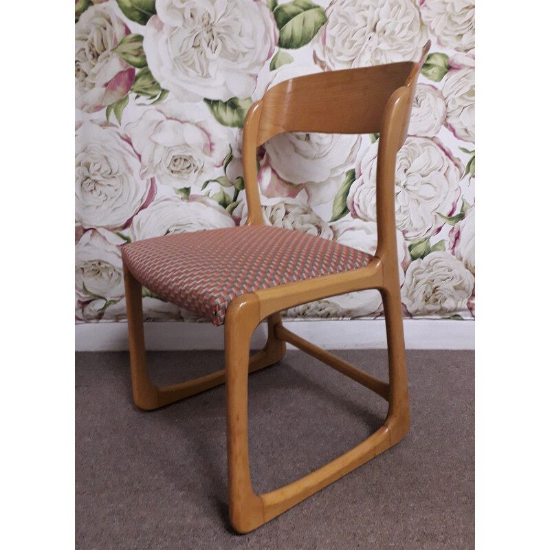 Série de 5 chaises vintage de salle à manger Structure en bois massif blond 1960